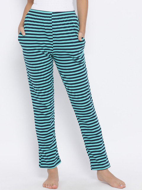 

Clovia Women Green & Blue Striped Lounge Pants LB0175P11S