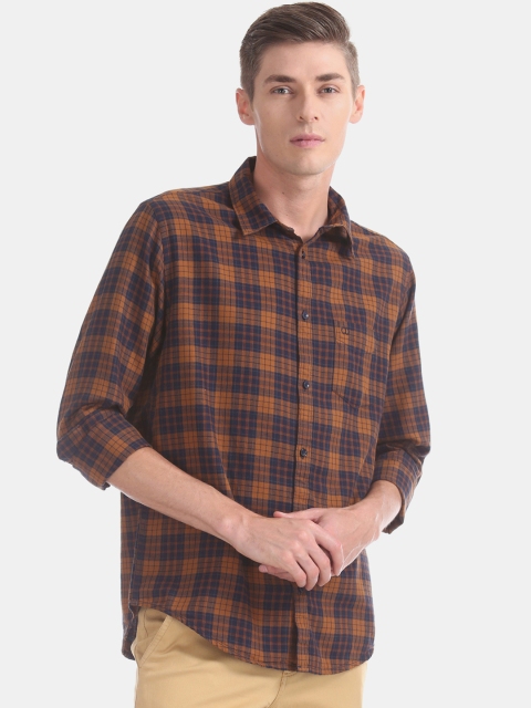 

Ruggers Men Yellow & Brown Slim Fit Checked Casual Shirt