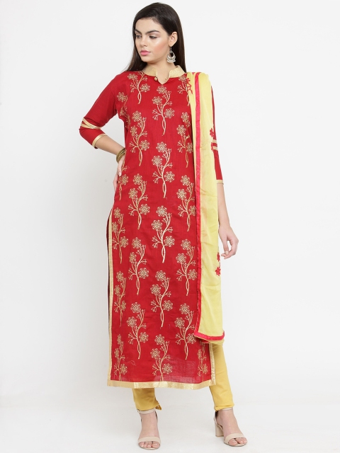 

mf Maroon & Beige Cotton Blend Unstitched Dress Material