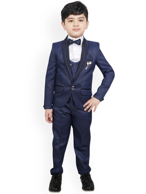 

SG YUVRAJ Boys Blue & Black Self-Design Tuexdo Party Suit