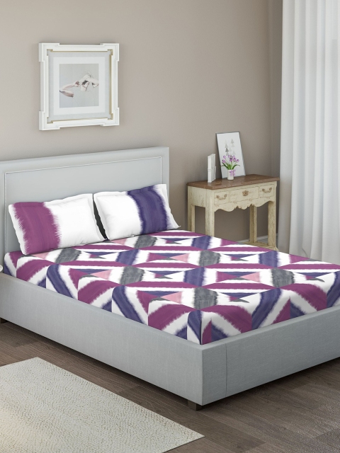 

DDecor Purple & Blue Geometric 300 TC Cotton 1 Double King Bedsheet with 2 Pillow Covers