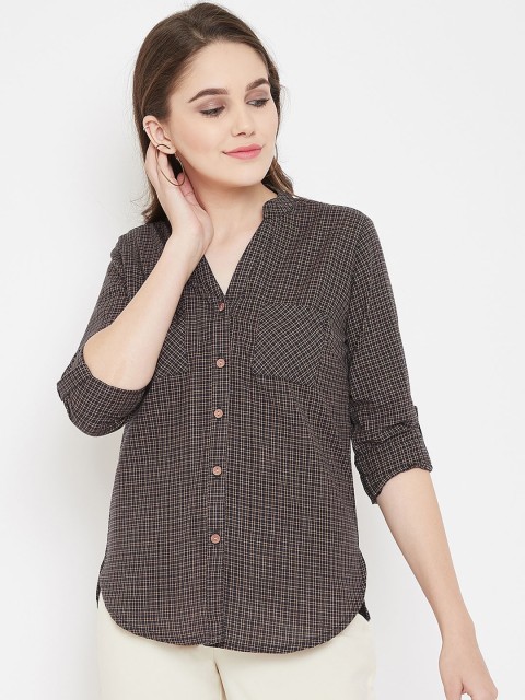 

Ruhaans Women Black & Beige Regular Fit Checked Casual Shirt