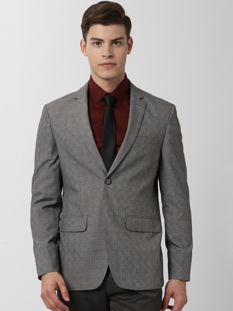 

Peter England Men Grey Checked Slim Fit Single-Breasted Formal Blazer