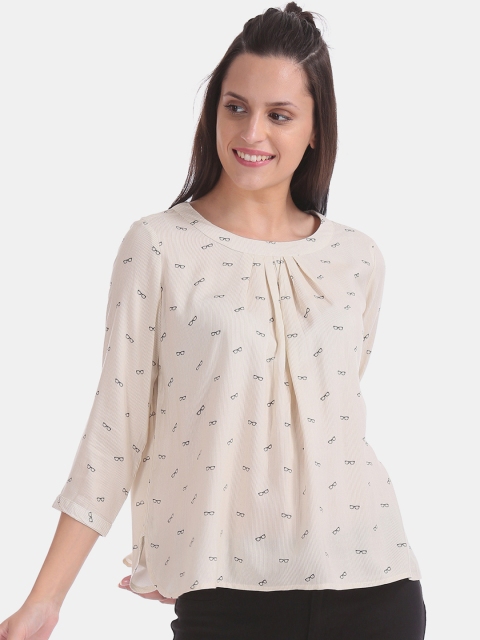 

Cherokee Women Beige & Black Sunglasses Print Top