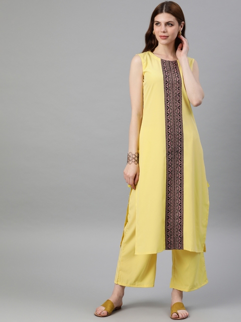 

ZIYAA Women Yellow & Purple Printed Straight Kurta