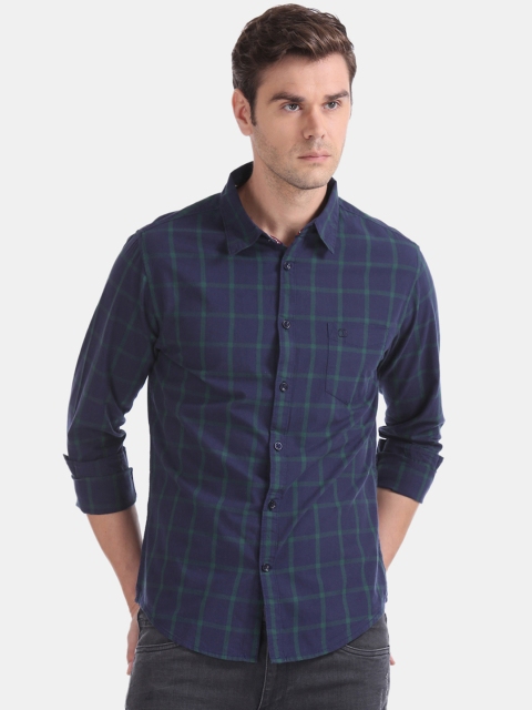 

Ruggers Men Blue Slim Fit Checked Casual Shirt