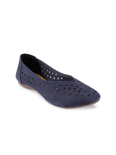 Metro Women Navy Blue Striped Ballerinas