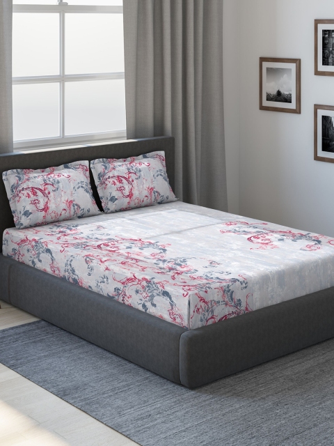 

DDecor Grey & Red Abstract 180 TC Cotton 1 King Bedsheet with 2 Pillow Covers