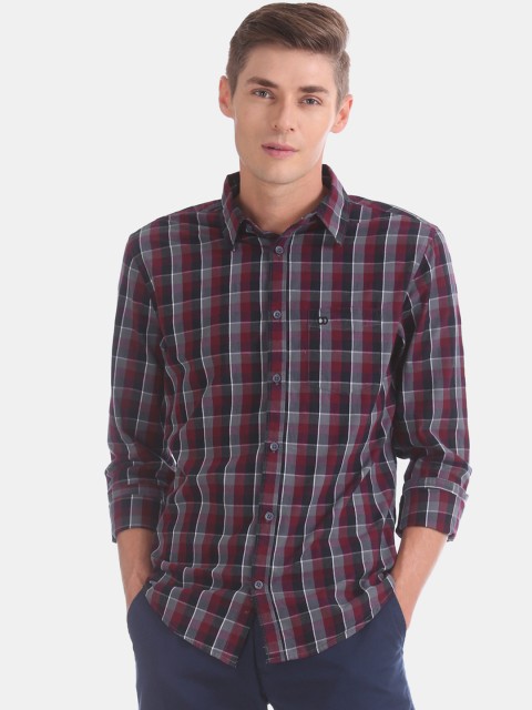 

Ruggers Men Maroon & Grey Slim Fit Checked Casual Shirt