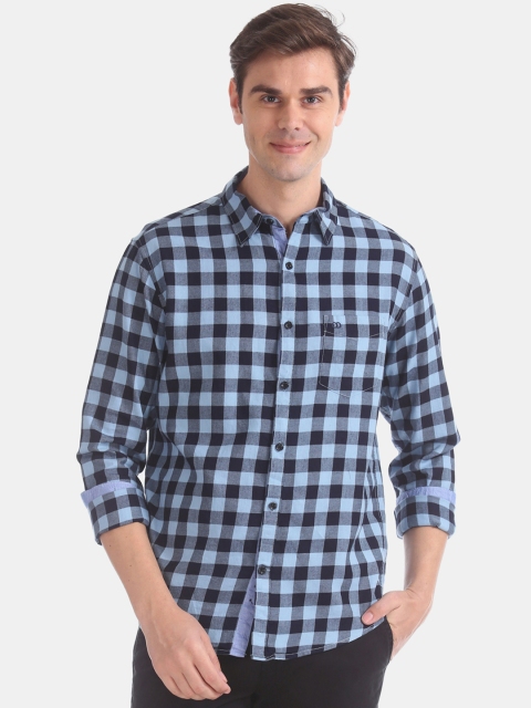 

Ruggers Men Blue Slim Fit Checked Casual Shirt