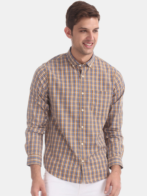 

Ruggers Men Mustard & Blue Regular Fit Checked Casual Shirt