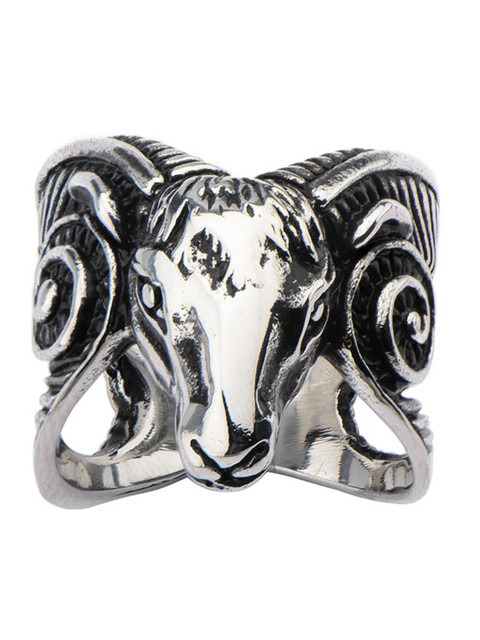 

Inox Jewelry Silver-Toned & Black Stainless Steel Big Horn Sheep-Shaped Finger Ring