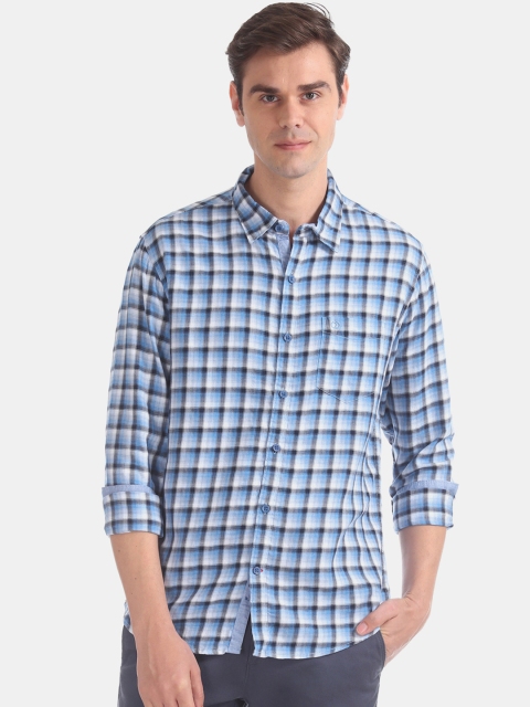 

Ruggers Men Blue & White Slim Fit Checked Casual Shirt