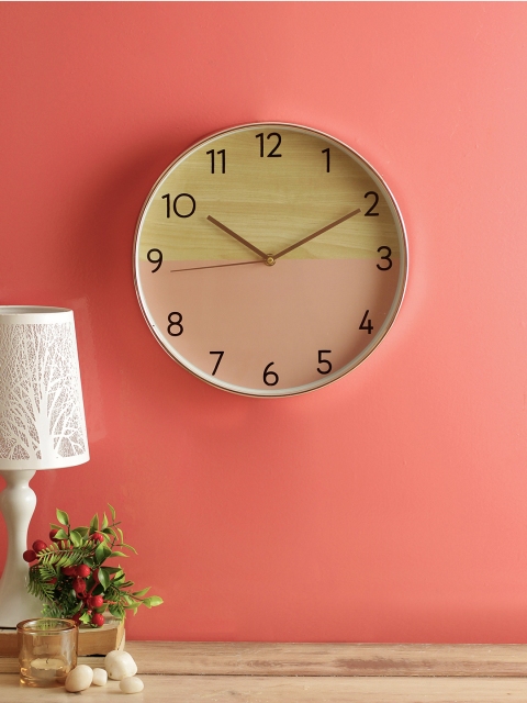 

House Of Accessories Pink & Beige Round Colourblocked Analogue Wall Clock 30cm