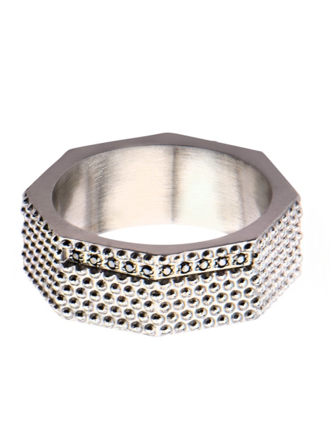 

Inox Jewelry Men Silver-Toned Stainless Steel & Cubic Zirconia Studded Ring