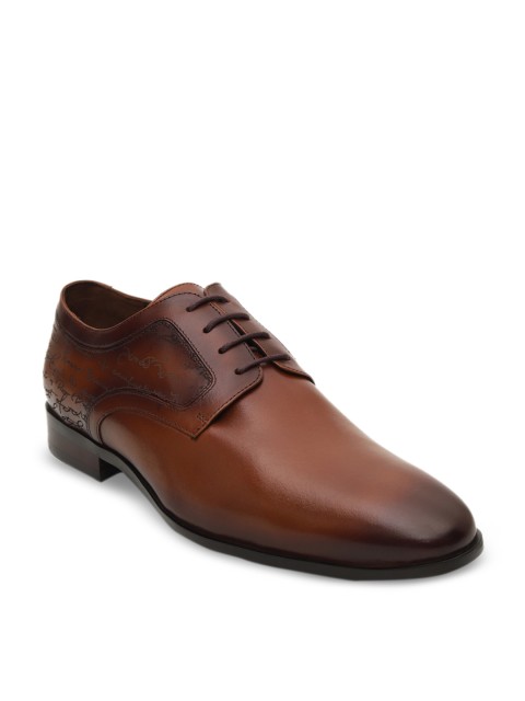 

ROSSO BRUNELLO Men Tan Brown Solid Formal Leather Derbys