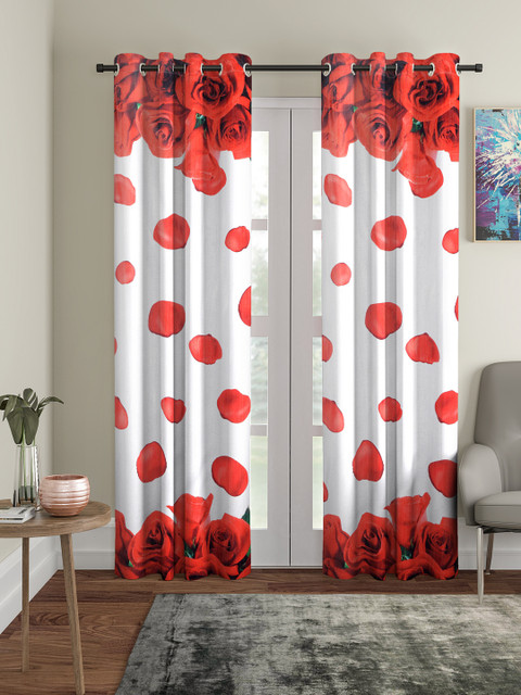 

Home Sizzler Red & White Set of 2 Long Door Curtains