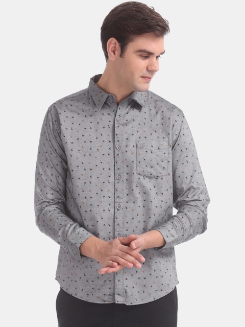 

Ruggers Men Grey Slim Fit Printed Casual Shirt