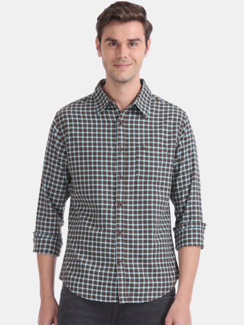 

Ruggers Men Blue & Brown Slim Fit Checked Casual Shirt
