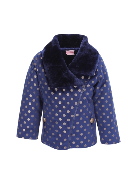 

CUTECUMBER Girls Navy Blue & Gold-Toned Printed Tailored Jacket