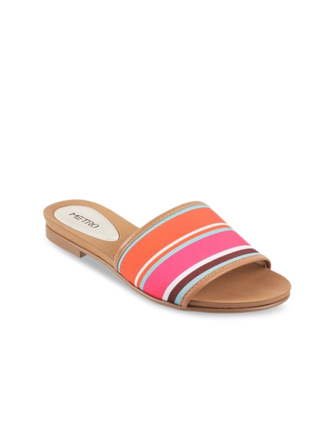 

Metro Women Pink & Orange Striped Open Toe Flats