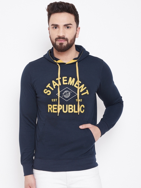 

Adobe Men Navy Blue Printed Hooded Sweatshirt