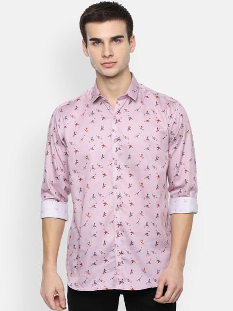 

V Dot Men Pink Slim Fit Printed Casual Shirt