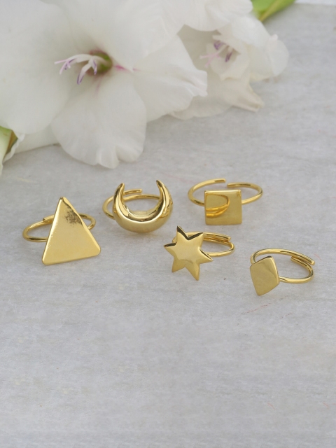 

Tistabene Set of 5 18KT Gold-Plated Geometrical-Shaped Finger Rings