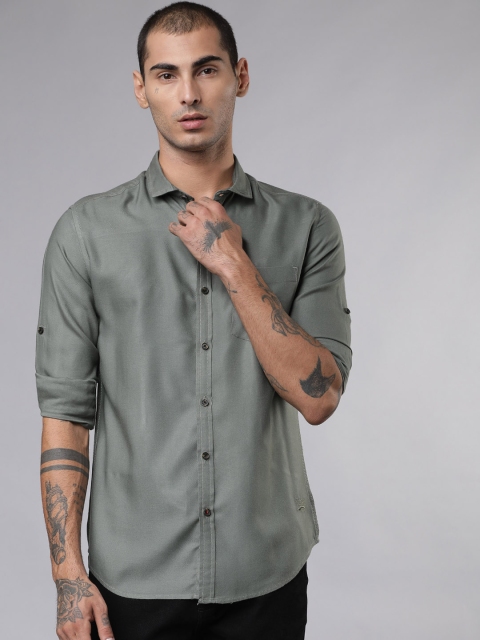 

Ecko Unltd Men Green Slim Fit Solid Casual Shirt