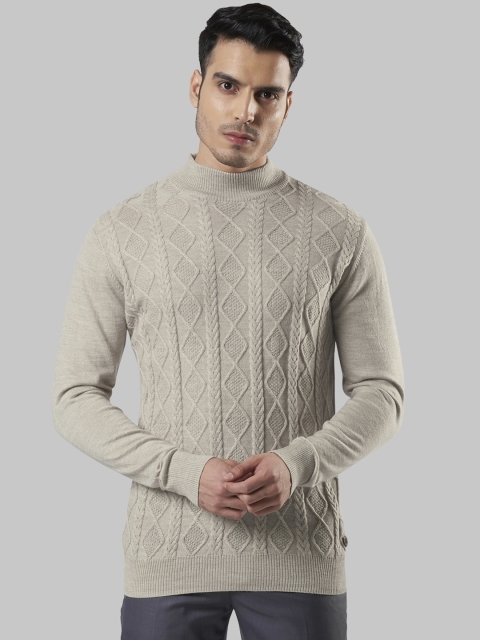 

Raymond Men Beige Self Design Pullover Sweater