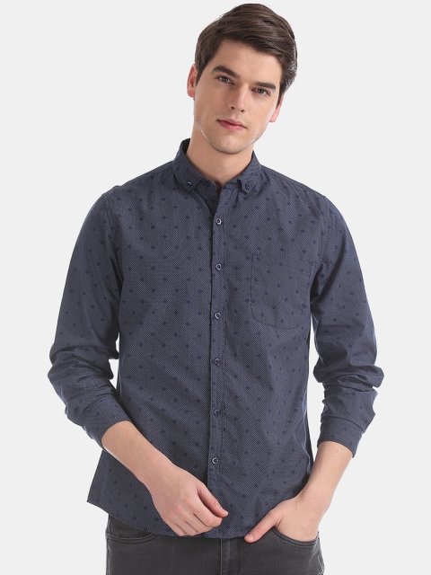 

Ruggers Men Navy Blue Regular Fit Printed Casual Shirt