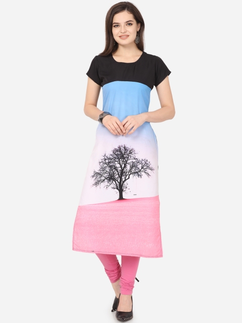 

Kvsfab Women Blue & Black Printed Straight Kurta