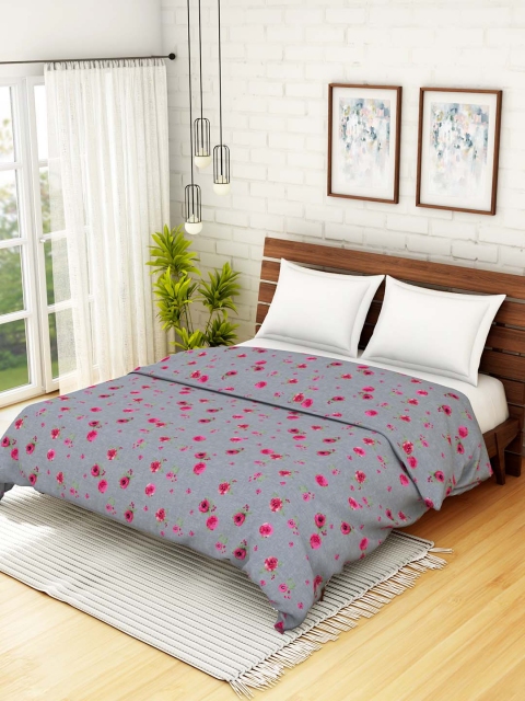 

SPACES Grey Floral AC Room 210 GSM Double Bed Dohar