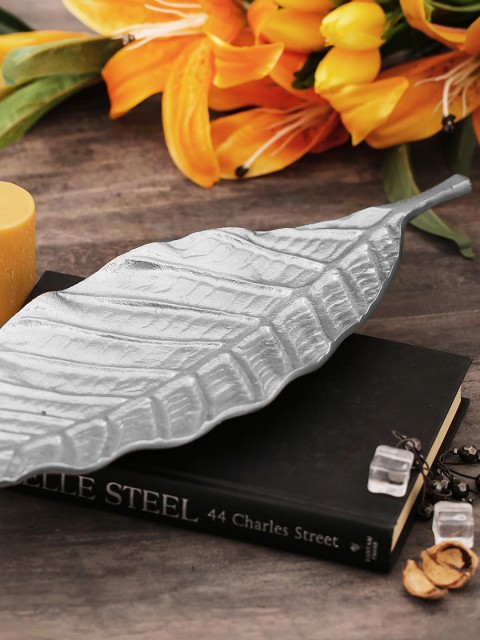 

Pure Home and Living Silver-Toned Textured Large Decorative Leaf Showpiece