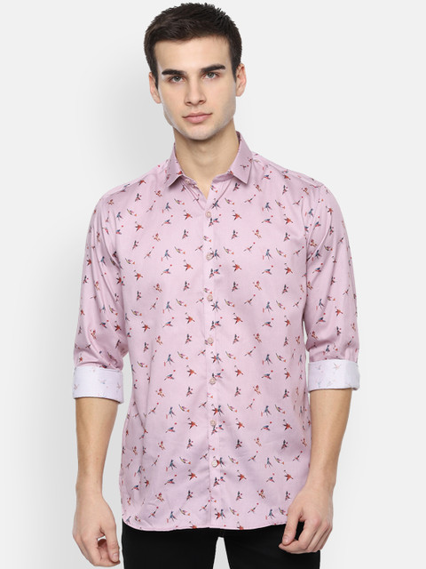 

V Dot Men Pink Slim Fit Printed Casual Shirt