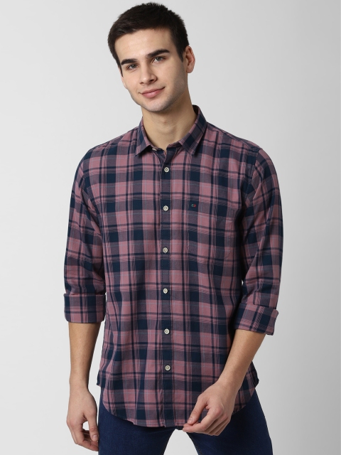 

Peter England Casuals Men Pink & Blue Slim Fit Checked Casual Shirt