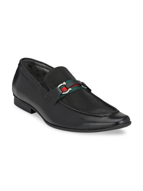 

Hitz Men Black & Green Textured Leather Horsebit Loafers