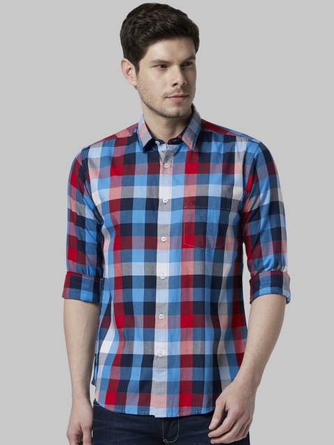 

Park Avenue Men Blue & Off-White Slim Fit Checked Casual Shirt