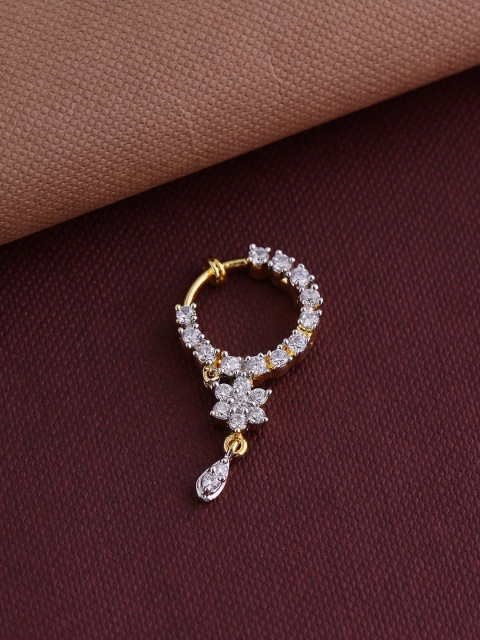 Shoshaa Gold-Plated & White Stone-Studded Nose Ring