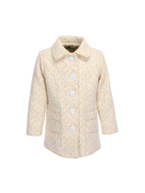 

CUTECUMBER Girls Yellow & White Self-Designed Single-Breasted Woolen Princess Coat
