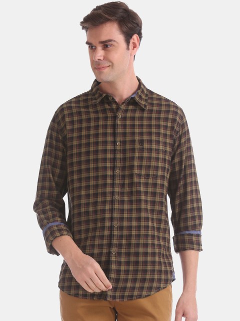 

Ruggers Men Brown & Mustard Slim Fit Checked Casual Shirt
