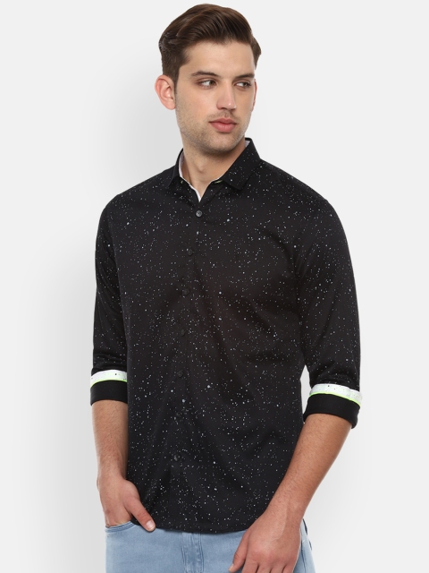 

V Dot Men Black Slim Fit Printed Casual Shirt