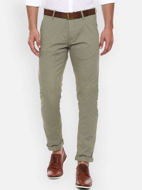 

Van Heusen Sport Men Olive Green Slim Fit Self Design Regular Trousers