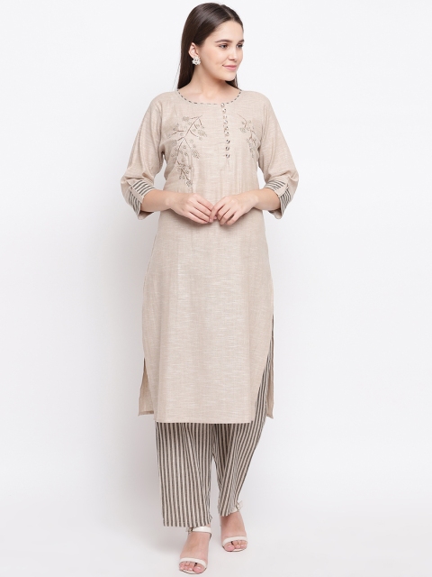 

Kvsfab Women Beige Solid Kurta with Palazzos