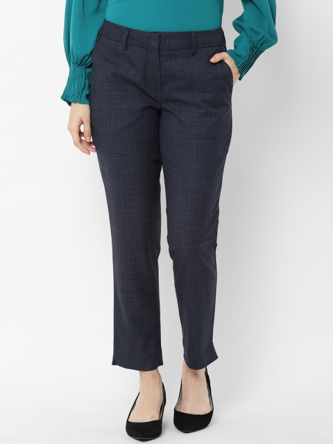 

Allen Solly Woman Women Navy Blue Regular Fit Solid Cigarette Trousers