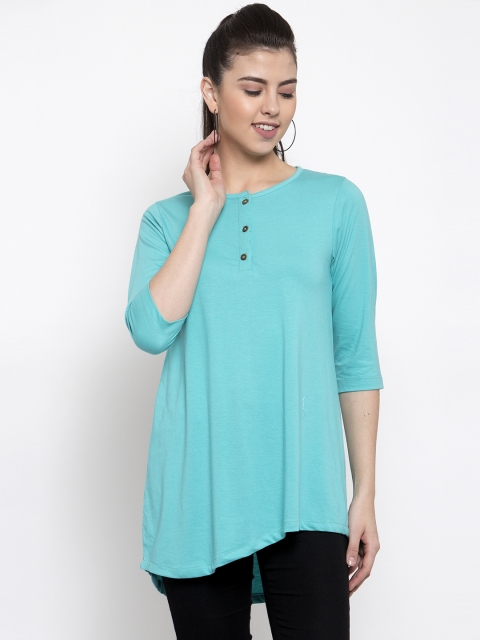 

Kalt Women Sea Green Solid Asymmetric Tunic