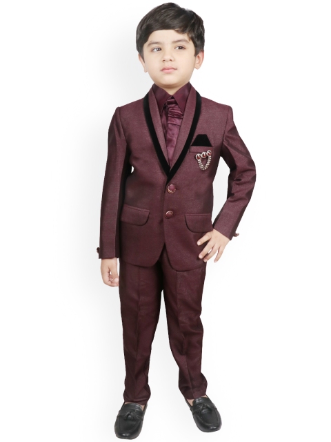 

SG YUVRAJ Boys Burgundy Solid Tuxedo Suit