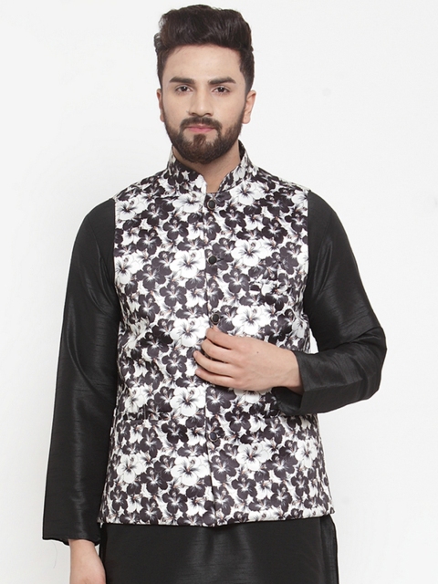 

TAG 7 Men Black & White Printed Nehru Jacket