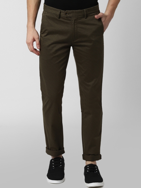 

Peter England Casuals Men Olive Green & Black Slim Fit Printed Regular Trousers