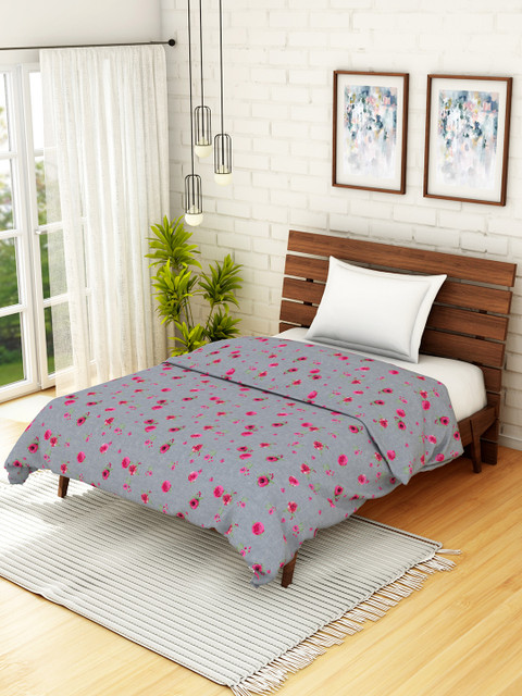 

SPACES Grey Floral AC Room 210 GSM Single Bed Dohar